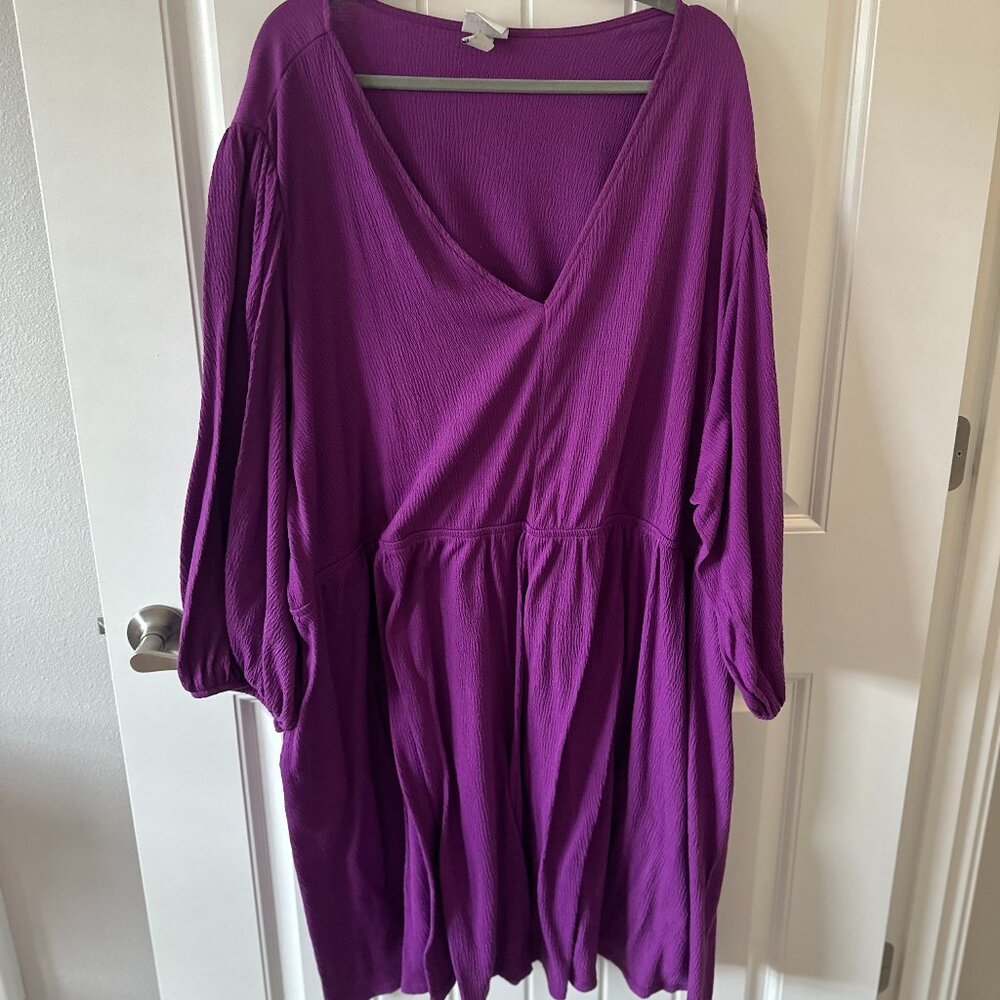 Ava & Viv -- Purple Long Sleeve V-Neck Midi Dress